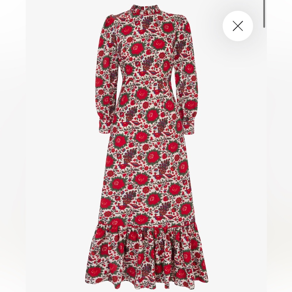 Red Floral Long Sleeve Maxi Dress